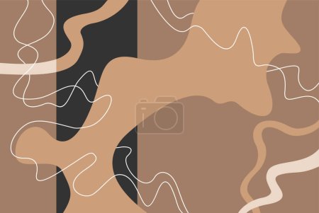 Téléchargez les illustrations : Modèle dessiné abstrait avec des lignes ondulées aléatoires - arrière-plan reproductible vectoriel moderne dans des couleurs neutres - en licence libre de droit