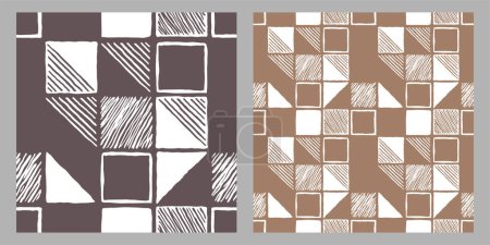 Téléchargez les illustrations : Motif abstrait dessiné sans couture avec des formes carrées pour le textile - arrière-plan reproductible vectoriel moderne en couleur neutre - en licence libre de droit