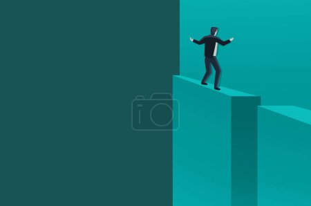 Illustration for Standing on the ledge - person on risky narrow eave. Isometric conceptual illustration with psychological metaphor for business development - Royalty Free Image