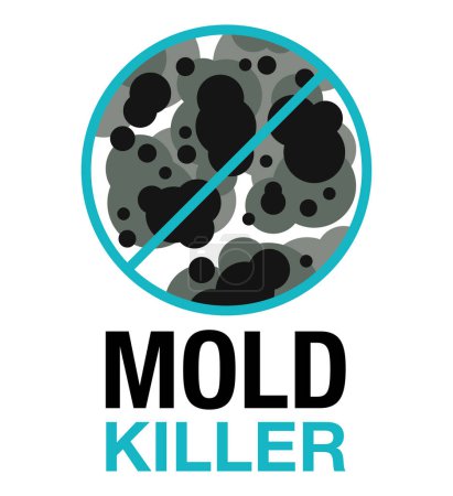 Illustration for Mold Killer emblem - chemical solution that exterminate fungus and clean musty surfaces - Royalty Free Image