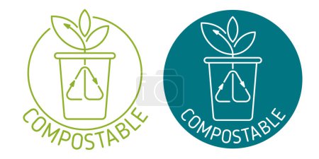 Compostable drinking cup - circular sticker in thin line for used paper dishes