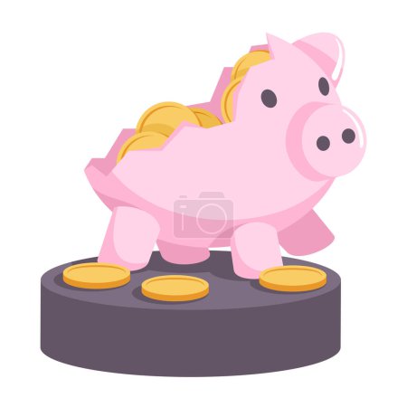 Illustration for Broken cartoon piggy bank - money saving and investment concept - Royalty Free Image