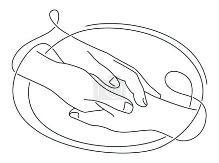 Help and hope concept, drawn in thin single line. Benevolence charity illustration with helping hands