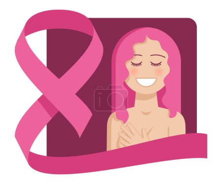 Ilustración de Sensibilización sobre el cáncer de mama: campaña internacional de salud para aumentar la concienciación sobre la enfermedad y recaudar fondos para la investigación sobre su causa, prevención, diagnóstico y cura. - Imagen libre de derechos