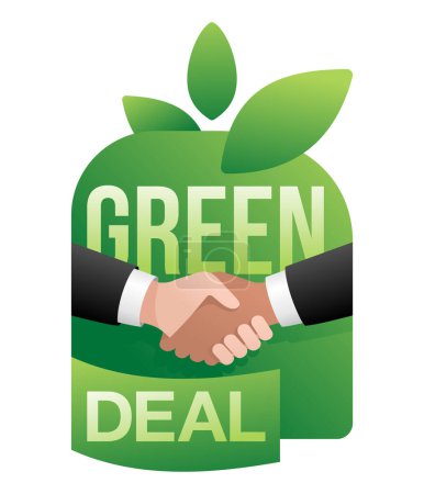 Illustration for European Green Deal - set of policy initiatives with overarching aim of making the EU climate neutral in 2050. Isolated vector badge - Royalty Free Image