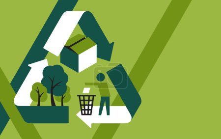 Illustration for Sustainable Paper packaging banner for presentation - production and recycling - goals for forest management - Royalty Free Image