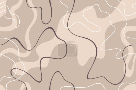 Téléchargez les illustrations : Modèle abstrait dessiné sans couture avec des lignes ondulées aléatoires - arrière-plan reproductible vectoriel moderne dans des couleurs neutres - en licence libre de droit