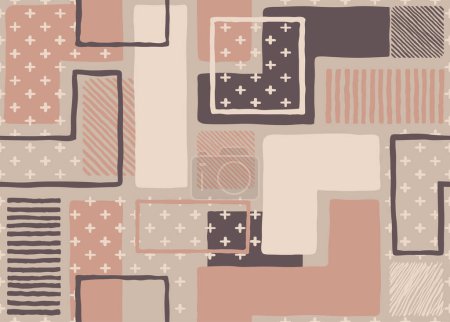Téléchargez les illustrations : Motif abstrait sans couture grungy avec des formes carrées pour le textile - fond reproductible vectoriel moderne dans des couleurs neutres - en licence libre de droit