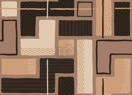 Téléchargez les illustrations : Motif abstrait sans couture grungy avec des formes de blocs carrés pour le textile - fond reproductible vectoriel moderne dans des couleurs neutres - en licence libre de droit