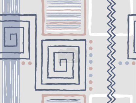 Téléchargez les illustrations : Motif abstrait sans couture grungy avec des formes carrées pour le textile - fond reproductible vectoriel moderne dans des couleurs neutres - en licence libre de droit