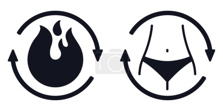 Illustration for Metabolism icons - organism reactions when food nutrients converted to energy. Flat symbol in two versions - Royalty Free Image