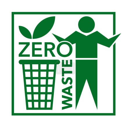 Insignia de cero residuos en estilo de signo estándar - Cuna a cuna símbolo de tecnología reutilizable con símbolo de reciclaje y hojas verdes 