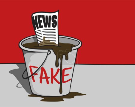 Illustration for New portion of Fake news is ready for public - bucket of slop with dirty newspaper - Royalty Free Image