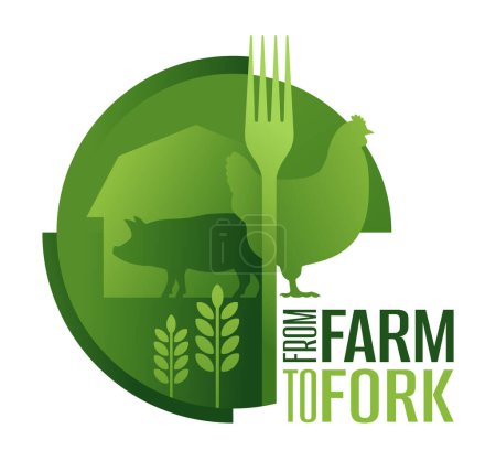 Téléchargez les illustrations : Farm-to-fork - mouvement social qui fait la promotion des petits aliments cultivés localement dans les restaurants et les écoles. Relation directe de vente alimentaire - en licence libre de droit