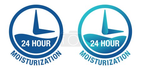 24 hour moisturization formula emblem - anti-age and anti wrinkles cosmetics labeling - water drop and hand - vector skincare icon