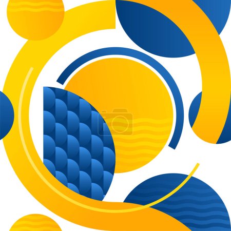 Abstract seamless pattern with blue and yellow circles and segments 
