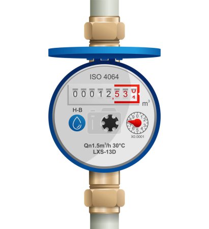 Illustration for Water meter - equipment for measuring water use, used by residential and commercial building units. Isolated vector illustration - Royalty Free Image