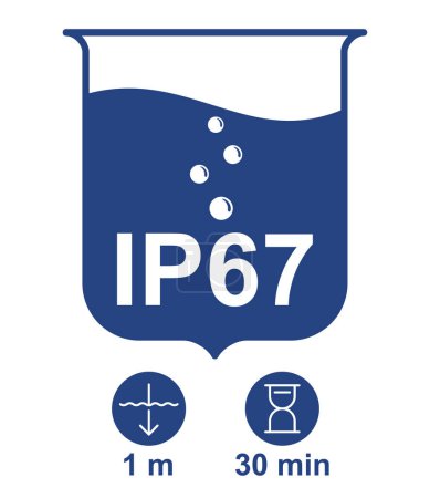 Illustration for IP67 waterproof standardization for devices - with depth and time of underwater submersion - Royalty Free Image