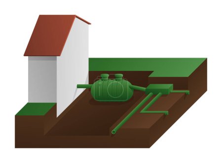 Illustration for Septic tank - underground storage and recycling of sludge and wastewater. Isometric schematic illustration for visual aid - Royalty Free Image