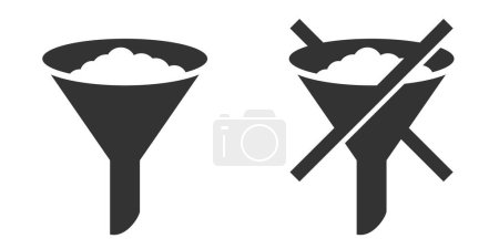 Filtré ou non filtré icône pour les caractéristiques et la composition du produit. Pictogrammes vectoriels isolés plats