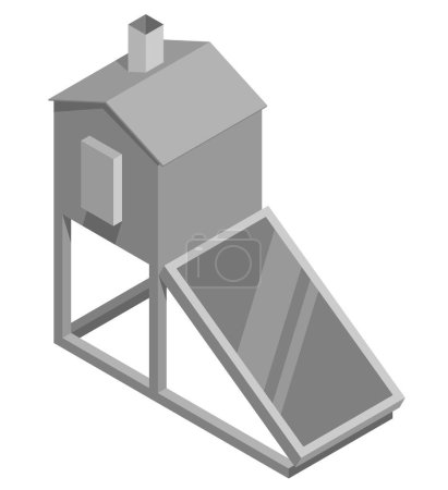 Solar Dryer - device for food drying using solar light converted into heat. Isometric vector illustration