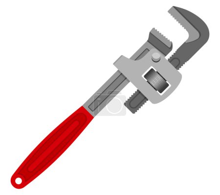 Illustration for Spanner pipe wrench - hand fixing tool with red handle. For car fixing or plumbing works. Isolated vector illustration - Royalty Free Image