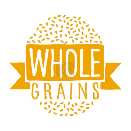 Illustration for Whole Grains label - grungy badge for cereals, healthy and dietary food labeling. Thin line square with vector spikes - Royalty Free Image