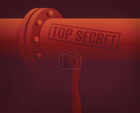 Durchgesickerte geheime Dokumente - die Veröffentlichung vertraulicher Unternehmens- oder Geheimdienstdaten. Metapher mit undichter Pipeline