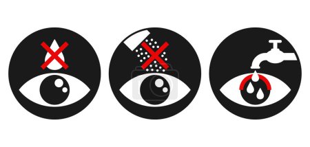 Keep away from Eyes irritant prohibit signs. If gets into eyes - rinse thoroughly with water. Labeling of dangerous household chemicals - cleaner, detergent, powder