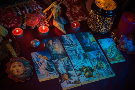 Photo for Concept of Christmas divination, predictions on a tarot cards and other magic.  Europe, Ukraine. Kiev December 31 : Illustrative Editorial - Royalty Free Image