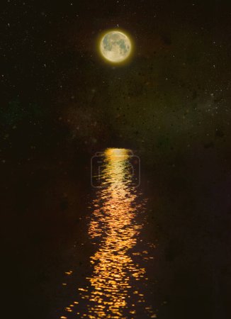 Téléchargez les photos : Lune et scène d'eau. 5ème dimension. Voyage vers l'astral, concept de transition des temps - en image libre de droit
