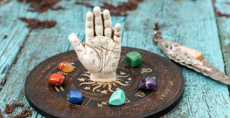 Photo for Energy healing, spiritual practice, astrology concept. Wicca magic of new world, alternative reality - Royalty Free Image