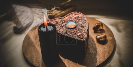 Photo for Untraditional method of mental healing. Altar, magical rite for plucking negative energy, cleaning aura, wicca concept - Royalty Free Image
