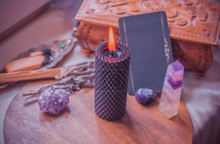 Photo for Untraditional method of mental healing. Altar, magical rite for plucking negative energy, cleaning aura, wicca concept - Royalty Free Image