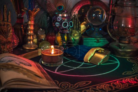 Photo for Mystical scene with a witchcraft altar. Alchemy of Old powers and energies - Royalty Free Image