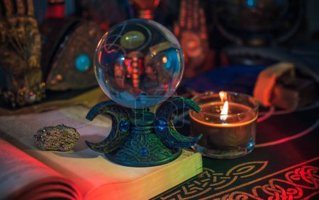 Photo for Mystical scene with a witchcraft altar. Alchemy of Old powers and energies - Royalty Free Image