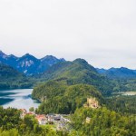 hohenschwangau, famous medieval castle, with dragons, knights and princesses against the backdrop of dark woods of blue lakes