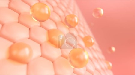 Photo for 3D rendering of Cosmetic serum Oil drop on skin cell, Skin care cosmetics background. - Royalty Free Image