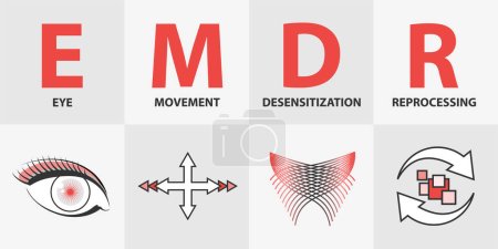 Illustration for Eye Movement Desensitization Reprocessing (EMDR) therapy concept. A psychotherapy treatment for people who had traumatic experiences. - Royalty Free Image
