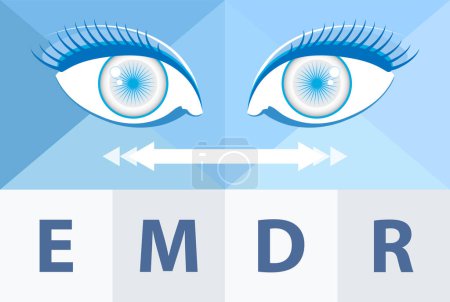 Illustration for Eye Movement Desensitization Reprocessing (EMDR) therapy concept. A psychotherapy treatment for people who had traumatic experiences. - Royalty Free Image