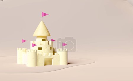 Photo for 3d castle plasticine isolated on brown background. towers, fort clay toy icon concept, 3d illustration render - Royalty Free Image
