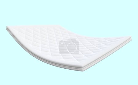 Topper blanco para dormir confortable aislado sobre fondo azul. Ilustración de renderizado 3d, ruta de recorte