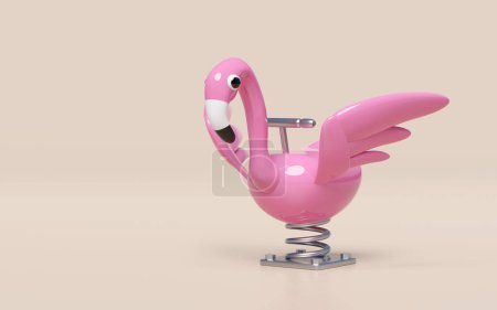 Photo for Playground flamingo spring rider isolated on pink background. 3d render illustration - Royalty Free Image