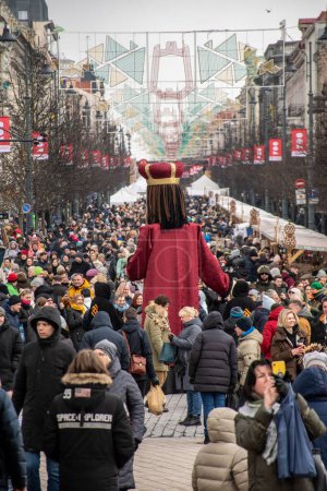 Photo for Vilnius, Lithuania - March 4 2023: People walking in Kaziuko Muge or Saint Casimir's Fair, a spring annual folk arts and crafts fair in Vilnius, Lithuania, Europe, vertical - Royalty Free Image
