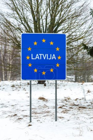 Latvian border road sign, Baltic countries, European Union, vertical