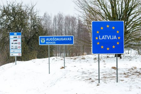Latvian border road sign, Baltic countries, European Union