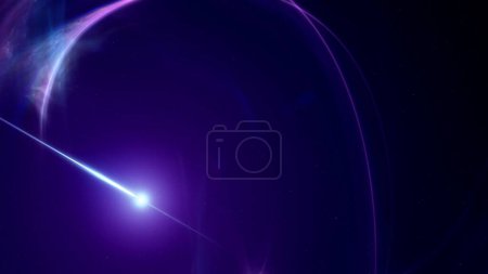 Téléchargez les photos : Vue d'ensemble du pulsar rotatif dans la nébuleuse spatiale émettant des sursauts gamma de haute énergie. Astrophysique Illustration 3D concept de feux de rayonnement clignotants. Noyau magnétar cosmique pulsant ou étoile à neutrons. - en image libre de droit