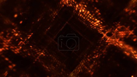 Foto de Túnel de cubos de neón naranja futurista. Ilustración 3D abstracta de deriva cuadrada en tubo de luces. Página de aterrizaje de diseño de tecnología de red cibernética y blockchain y fondo del escaparate del producto. - Imagen libre de derechos