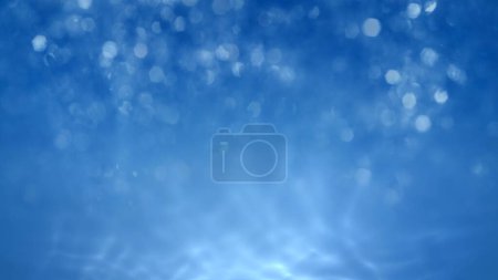 Photo for Abstract blue and white water bokeh glitter ocean background. Concept 3D illustration beauty care and cleaning product packshot. Showcase template backdrop for hydrogen and refreshing nature cosmetics - Royalty Free Image