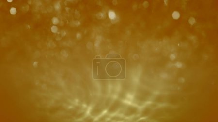 Photo for Abstract golden orange sparkling water bokeh glitter mock-up background. Concept 3D illustration for luxury showcase product packshot backplate. Elegant Festive holiday season backdrop template. - Royalty Free Image